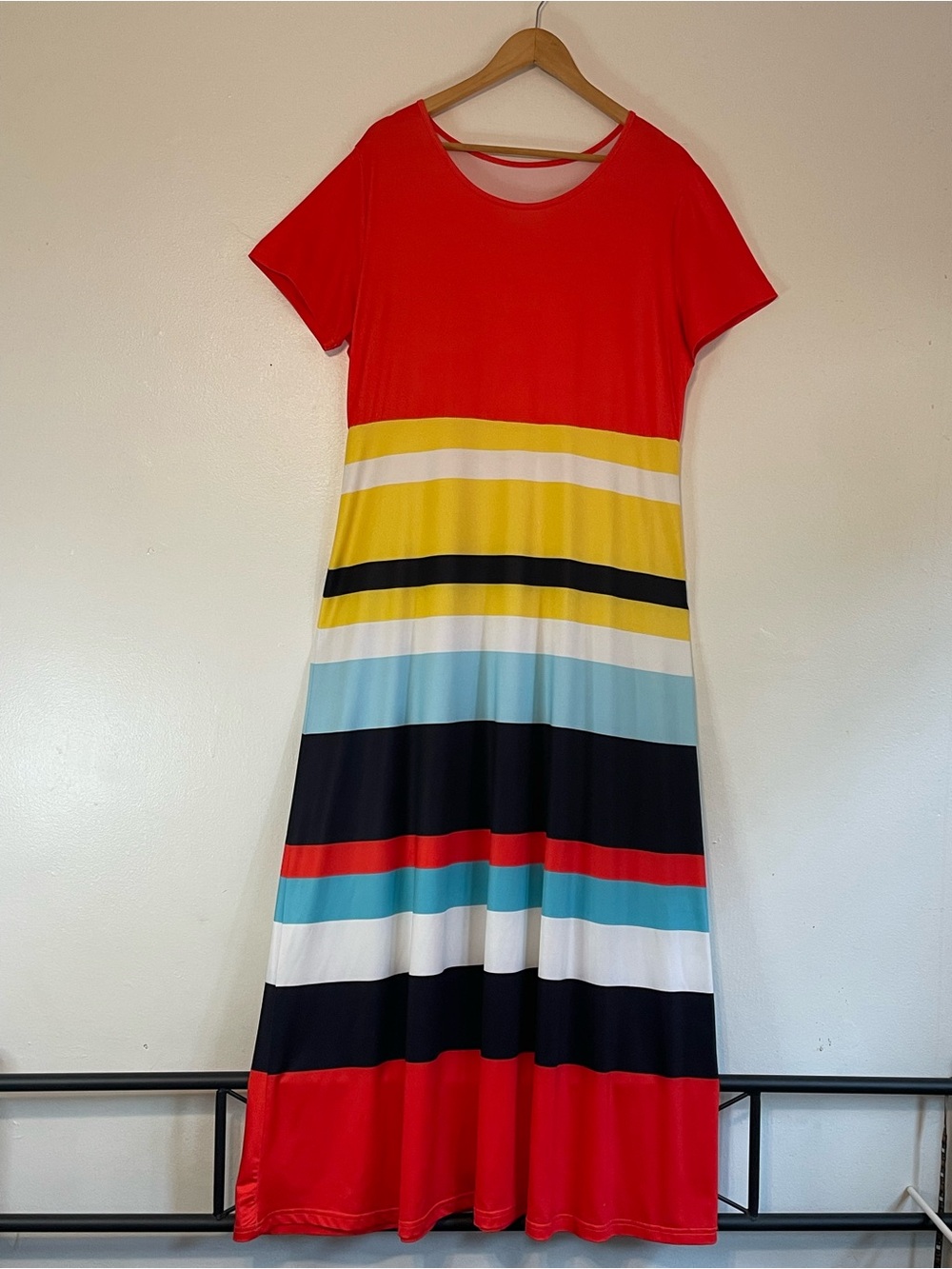 Colorblock Striped Maxi Dress in Red, Yellow, Black, Blue Size XXL